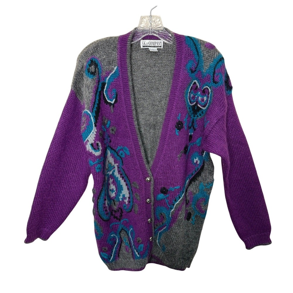 SK & Company Vintage Mohair Wool Cardigan Sweater Women's Size Medium Artsy‎